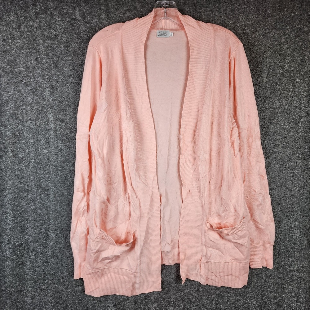 Cielo Open Front Cardigan Women 2XL Peach Pink Long Sleeve Ribbed Knit Pockets